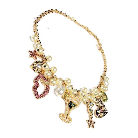 Charm Necklace Starfish Lips Cocktail Heart Lime Pearl Pendant Necklace - Picture 10 of 11